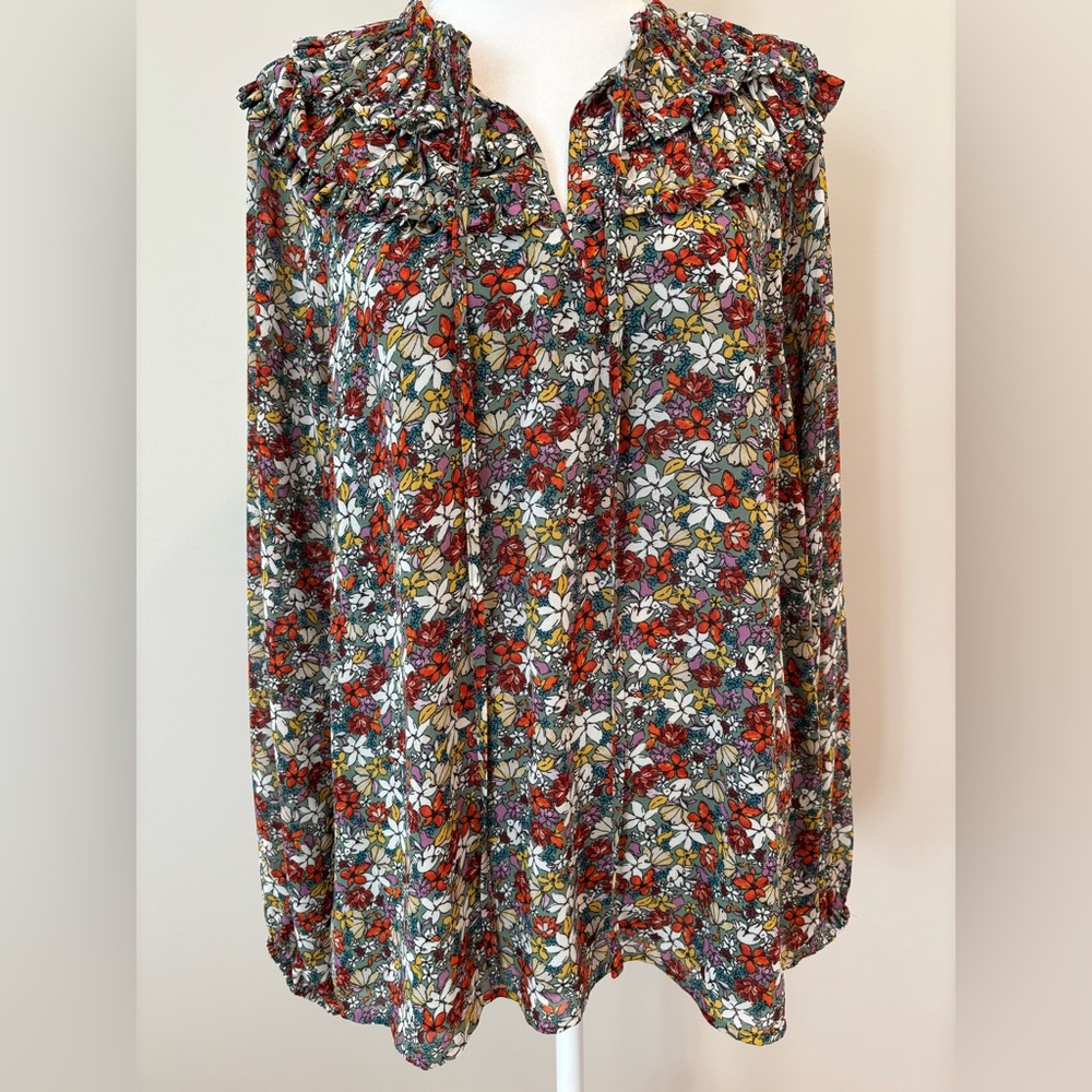 Cotton Bleu Long Sleeve Blouse Floral Womens Small
